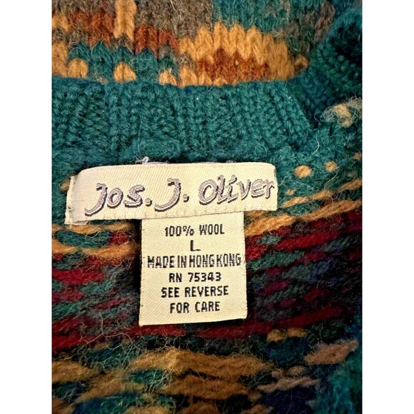 Vintage 90’s Jos. J. Oliver 100% Wool Sweater Sz Large Green Striped READ - Picture 5 of 7
